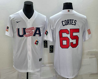 Mens USA Baseball #65 Nestor Cortes 2023 White World Classic Stitched Jerseys->2023 world baseball classic->MLB Jersey